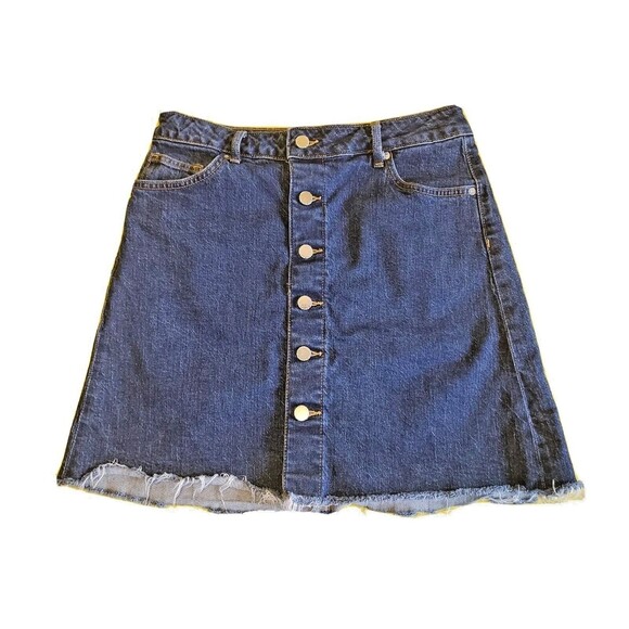 Womens Size 10 Raw Hem Skirt Button Denim Short Above Knee Dark Wash By H&M - Picture 1 of 9